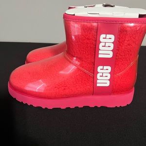 Pink clear ugg rain boots
